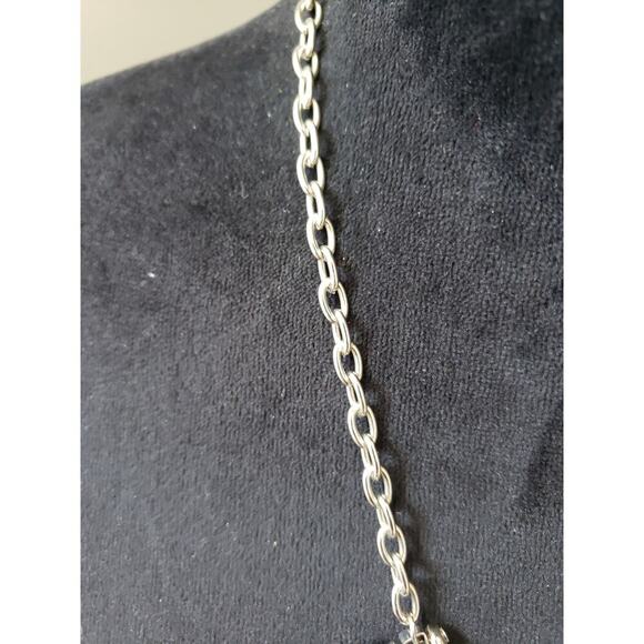 Vintage Black Beaded Necklace Silver Tone Statement with Faceted Drops - Picture 3 of 7